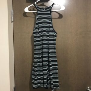 navy, blue, and white striped skater dress